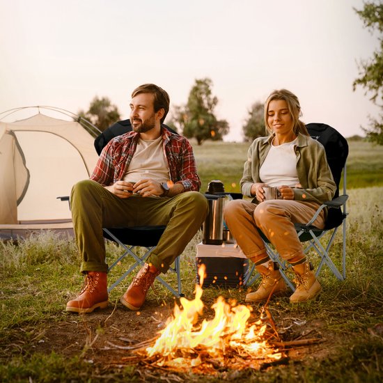 2x campingstoel opvouwbaar tot 150 kg zwart met bekerhouder incl. draagtas Hauki — afbeelding 2
