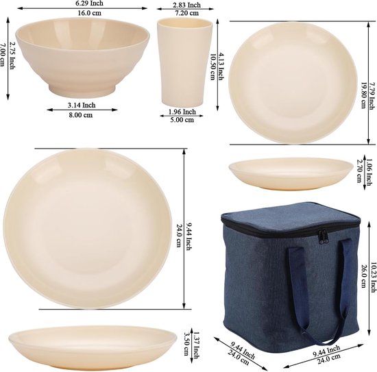 Kunststof servies 32-delig servies voor 8 personen, Herbruikbare Lichtgewicht Mokken, Kommen, Schotels voor Camping Picknicks en Dagelijks Gebruik, Vaatwasmachinebestendig, , Kaas Wit — afbeelding 3
