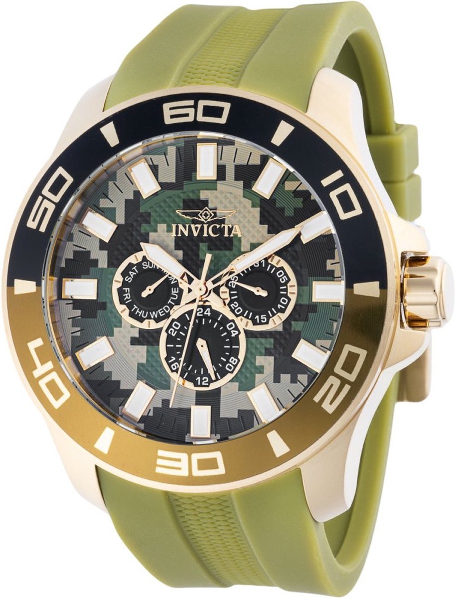 Invicta Pro Diver 46036 Heren Horloge - Waterdicht - Analoog - Quartz Uurwerk - Roestvrij Staal met groene Wijzerplaat - 50mm