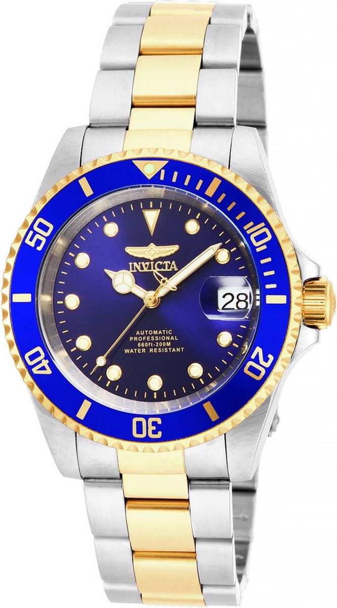 Invicta Pro Diver 17045 Heren Horloge - Waterdicht - Analoog - Automatisch Uurwerk - Roestvrij Staal met blauwe Wijzerplaat - 40mm