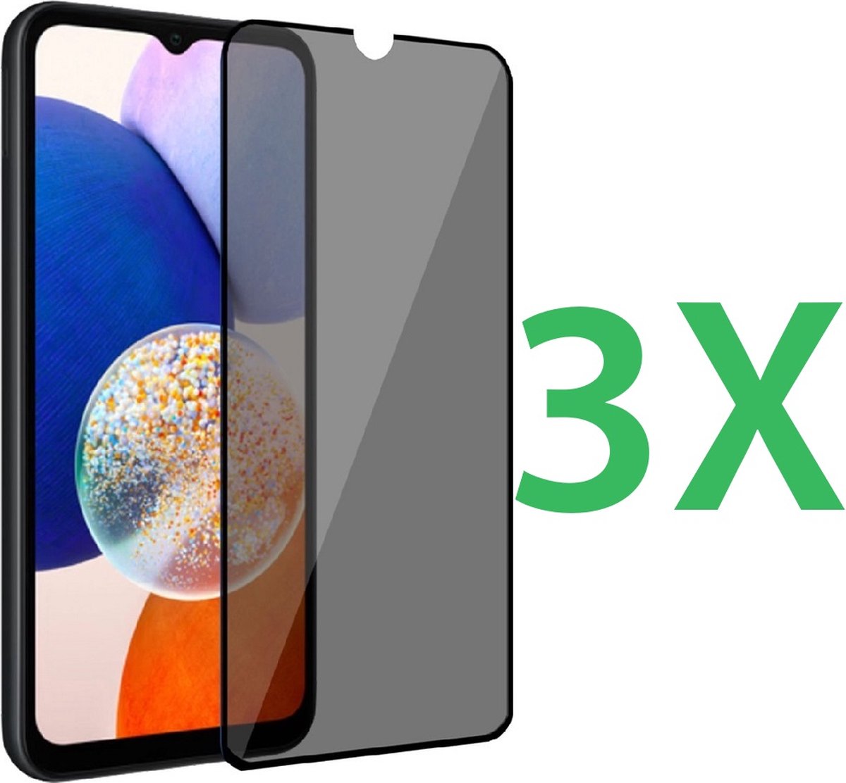 Privacy Screenprotector Glas - Tempered Glass Screen Protector Anti-Spy Geschikt voor: Samsung Galaxy A05S - 3x beschermglas - Anti Spy - ZT Accessoires