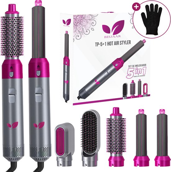 Foto: Besjaar airstyler krultang 5 in 1 multistyler f hnborstel 5 in 1 multi styler stijltang hairwrap haardroger met borstel rozen zilver met handshonen nieuwe versie 2024