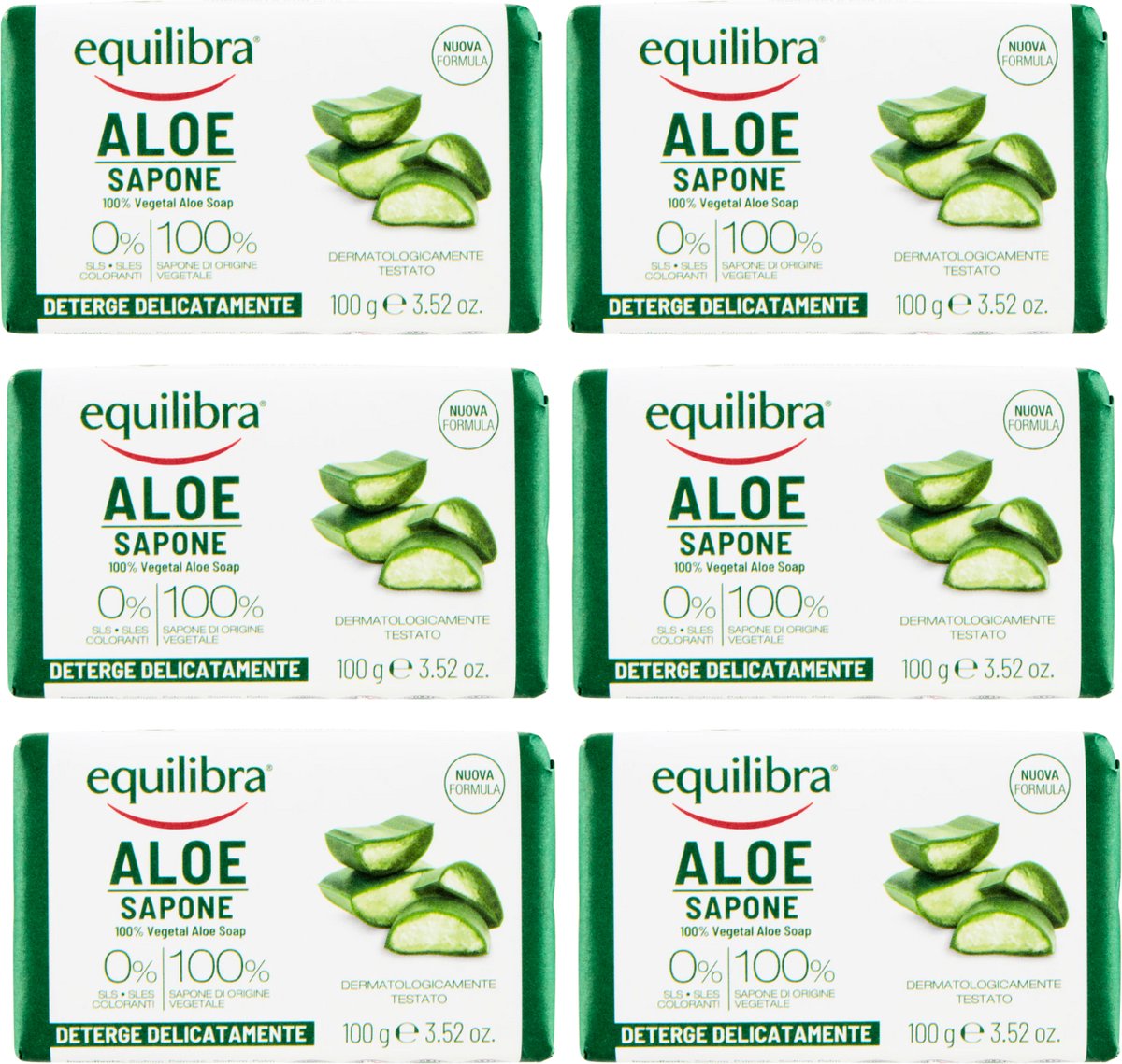 Equilibra Aloe Vera Antibacteriële Handzeep - 6 x 100g - Zeep Zonder SLES - Parabenen vrij - Geen Kleurstoffen