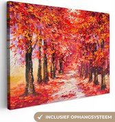 Canvas - Schilderijen op canvas - Herfst - Bomen - Olieverf - Rood - 160x120 cm - Canvas doek - Canvas schilderij - Wanddecoratie