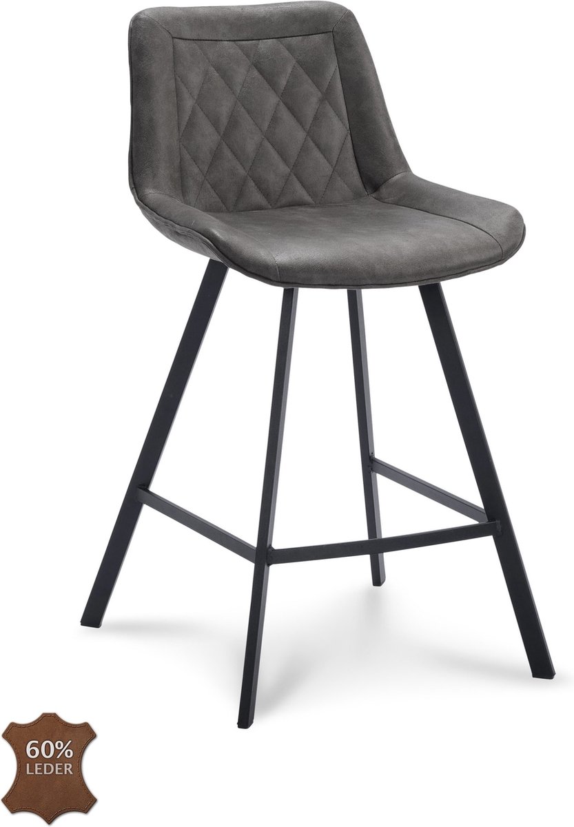 Icon Living - Barkruk Jim Zithoogte 65 - Microleder Bull Graphite - Poot Zwart
