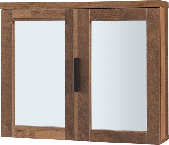 en.casa] Wastafelonderkast Namsskogan badkamerkast met 2 deuren onderkast 60x60x30 cm walnootkleurig en zwart