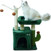 MaxxPet Krabpaal - Kattenspeeltuig Cactus - Krabton - Kattenhuis - Kattenkrabpaal 3 verdiepingen - 1 ligplek + Kattenhuisje met extra speeltjes - 40x30x75cm - Groen