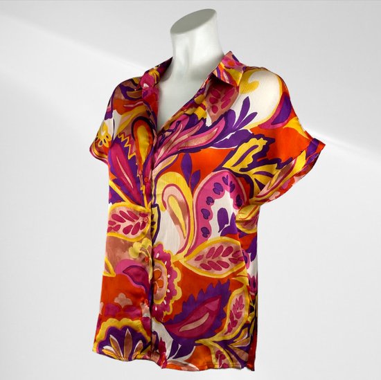Suzzy Emilly - Blouse Violet/Jaune à Manches Courtes - Aérée et Confortable - disponible en 3 tailles