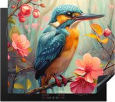 KitchenYeah® Protection plaque induction 60x52 cm - Martin-pêcheur - Coloré - Oiseaux - Protege plaque de cuisson - Couvre plaque induction - Protecteur d'induction - Cuisine