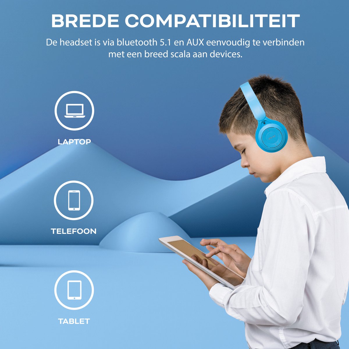 Afbeelding 3 van Relave Koptelefoon Kinderen Bluetooth - Kinder Koptelefoon / Hoofdtelefoon Draadloos Over Ear - Blauw