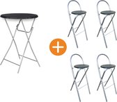 1x table mange-debout 80 cm + 4x tabouret de bar pliant - noir