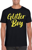 Bellatio Decorations Verkleed T-shirt voor heren - glitter boy - zwart - geel glitter - carnaval XL