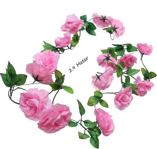 Bloemen slinger Fiets - Bloemenstreng voor Fietsmand of Stuur - Kunstbloemen - 220 CM Roze