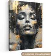 Canvas schilderij 60x80 cm - Wanddecoratie Vrouw - Kunst - Goud - Abstract - Glamour - Muurdecoratie woonkamer - Kamer decoratie modern - Abstracte schilderijen