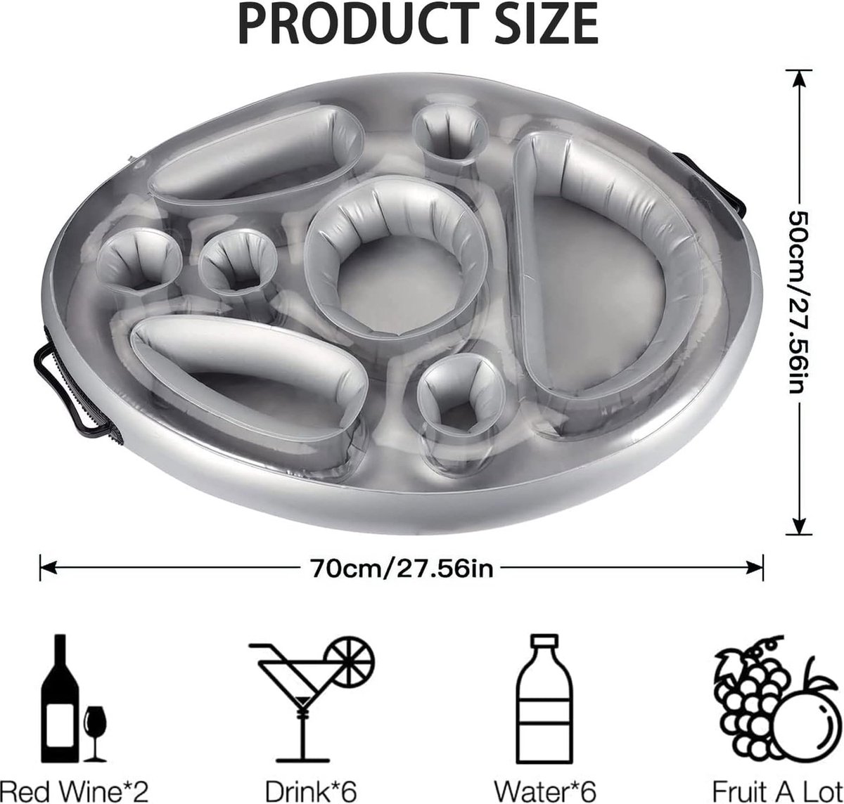 Porte-gobelet Flottant Gonflable 8 Trous Pour Piscine – Bar Flottant, 70x50x13 Cm, Gris