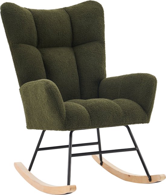 Foto: Merax teddy velvet stof schommelstoel moderne stoel relaxfauteuil fauteuil groen