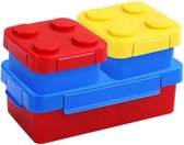 Blokken lunchbox (19×6.5×9.5) + 2 Snackdozen (8.7×7.3×4.6cm) - broodtrommel kinderen – kleurrijke brooddoos