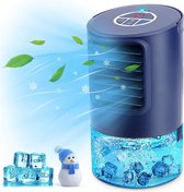 Mobiele Airco - 3-in-1 - 400ml - Kleine Airconditioning zonder Afvoer Slang - Draagbare Ventilator - 50 dB - 3 Functies & Snelheden - 90° Oscillatie - Luchtbevochtiger - Slaapkamer Kantoor Woonkamer - Blauw