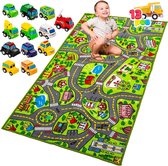 Automat - Kinderen speeltapijt met 12 Pull-Back Voertuig Set - Duurzaam Kids Tapijt Speelmat Tapijt - City Pretend Play - Peuter Auto Track Rug