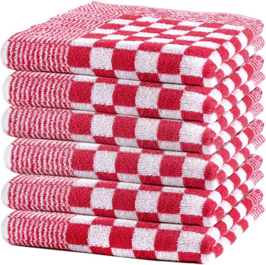 Lucca - Keukendoeken geblokt - 50x50 cm - rood - 6-pack