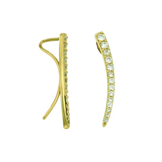 Manchette d'oreille dorée 14 carats sertie de zirconias, modèle courbé.