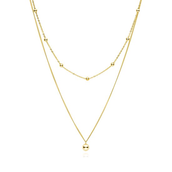 Dubbele ketting met balletjes goldplated - Multilayer ketting - 925 sterling zilver