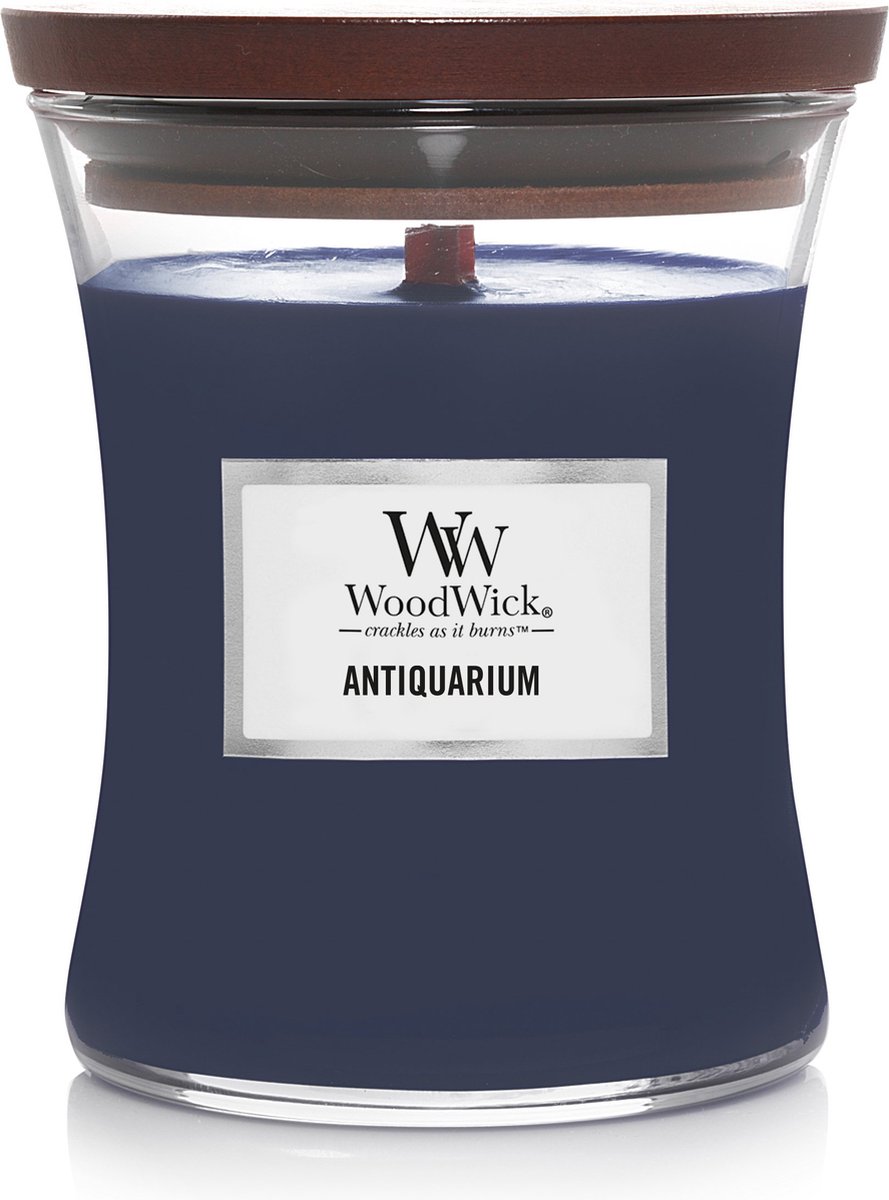 WoodWick Hourglass Medium Geurkaars - Antiquarium - 60 branduren Donkerblauw