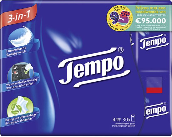 Foto: Tempo original 4 laags zakdoekjes voordeelverpakking 10 x 30 pakjes 300 pakjes