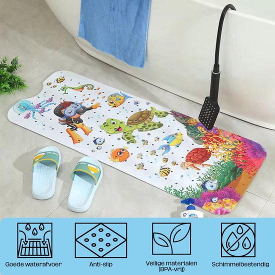 Badmat enfant et bébé - plongeur tortue poisson océan sous l'eau - grand tapis antidérapant - antidérapant bébés enfants - tapis antidérapant - tapis de bain enfant tapis de bain bébé tapis de douche douche salle de bain - grand - lavable