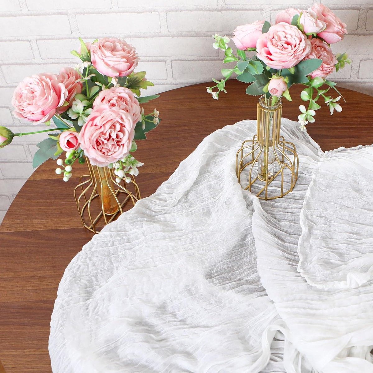 Chemin De Table Long Vert Doux 90x300 Cm – Tissu Gaze Bohème Froissé – Décoration Mariage, Anniversaire, Table Fête – Style Rustique Élégant Et Romantique