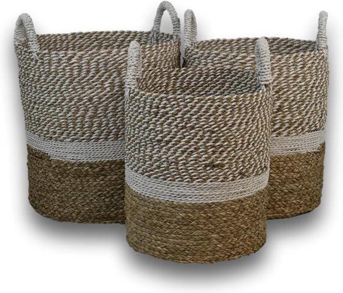 HSM Collection Mandenset 3 stuks ø34*39 ø38*42 ø42*45 Naturel- Wit