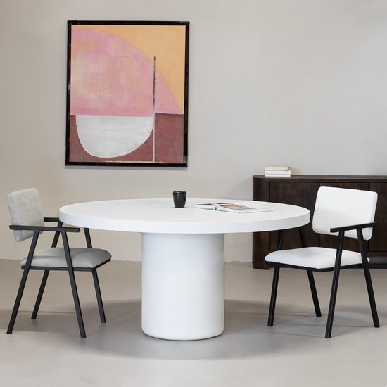 Table à manger Ronde 120cm - Eco Composite Wit - Aspect Béton - Eden - Giga Meubel