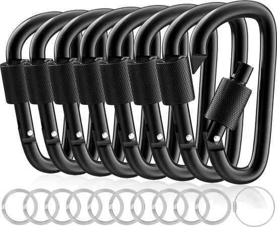 Foto: 8 stuks 78mm karabijnhaken met schroefsluiting sleutelringen en sleutelhangers zwarte musketonhaak musketon d vorm carabiner met staaldraad grote karabijn haak karabijnsluitingen en ringetjes aluminium