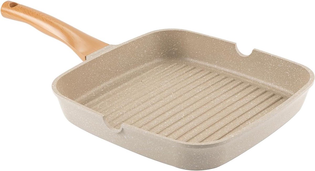 Grillpan 28 cm Diameter Aluminium Keramische Antiaanbaklaag Ergonomisch Soft-Handvat Geschikt voor Inductie Gas Elektrische Kookplaten