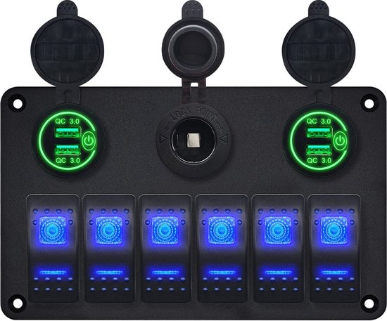 12-voudig Schakelpaneel 12V-24V Met RGB-verlichting – IP65 Waterdicht, Voor Truck, Boot, ATV, UTV, SUV