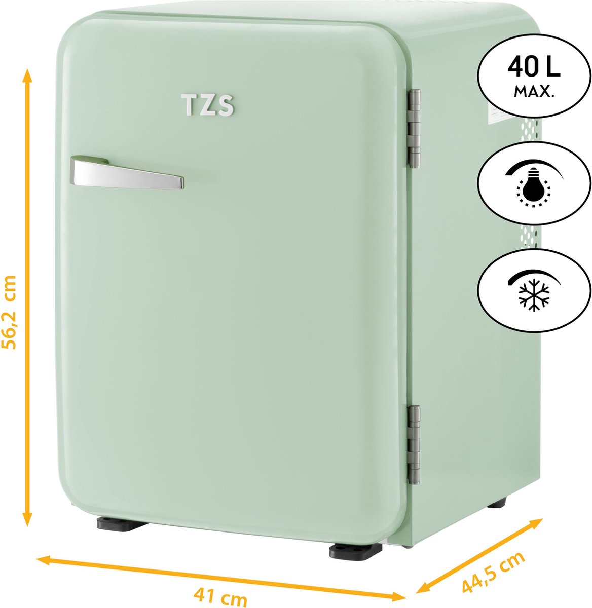 TZS First Austria Mini koelkast - Minibar - 40 liter - Vrijstaand - Volledig stil 22dB - Retro - Groen