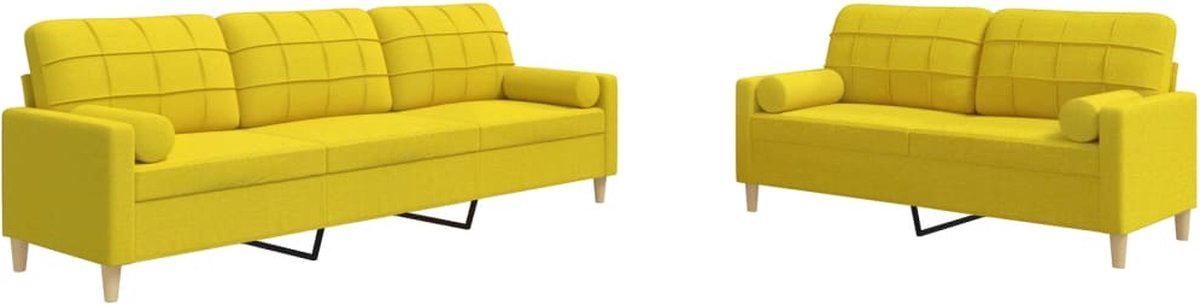 vidaXL - 2-delige - Loungeset - met - sierkussens - stof - lichtgeel
