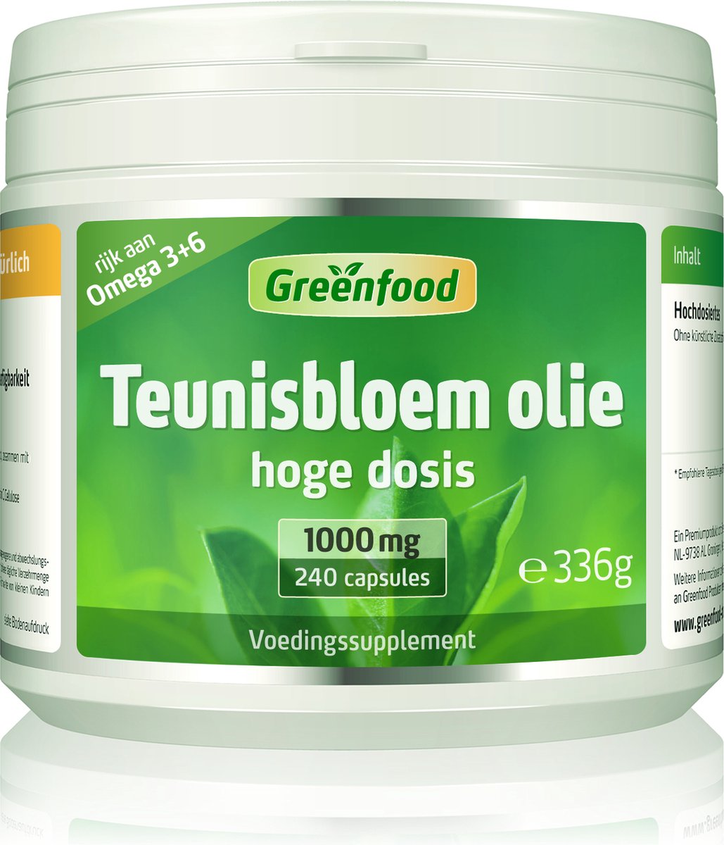 Goedkoopste Greenfood Teunisbloem olie, 1000 mg, hoog gedoseerd, 120 capsules - rijk aan omega-6 vetzuren (meer dan 80 ) en natuurlijke vitamine E. Zonder kunstmatige toevoegingen. Zonder genetische manipulatie.
