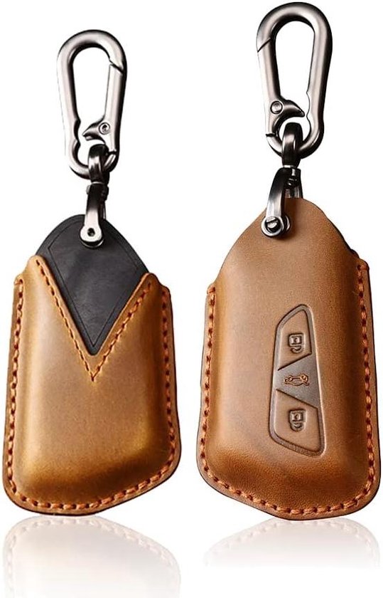 Étui en cuir pour clé de voiture VW Golf 8 Skoda Octavia - Étui de clé de Luxe Seat Leon - Housse de protection avec porte-clés et 3 clés - Accessoire de voiture en marron