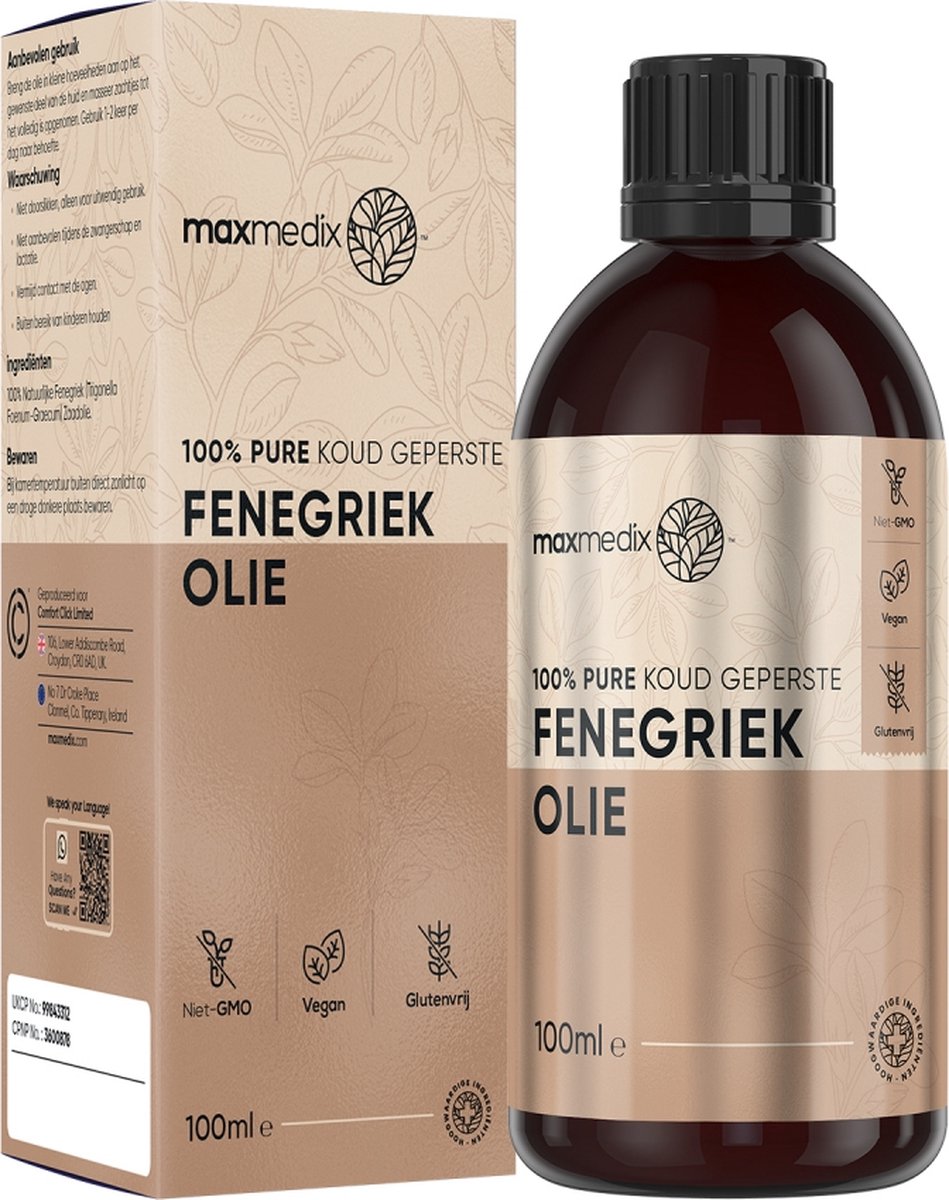 Goedkoopste maxmedix Fenegriekolie - Pure fenegriek - Massageolie - Voor huid, haar & borsten - 100 ml