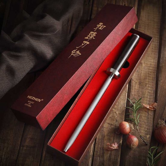 Acier à aiguiser professionnel avec revêtement diamanté | Pour couteaux en acier Damas | Manche en ébène | Série HEZHEN B1Z