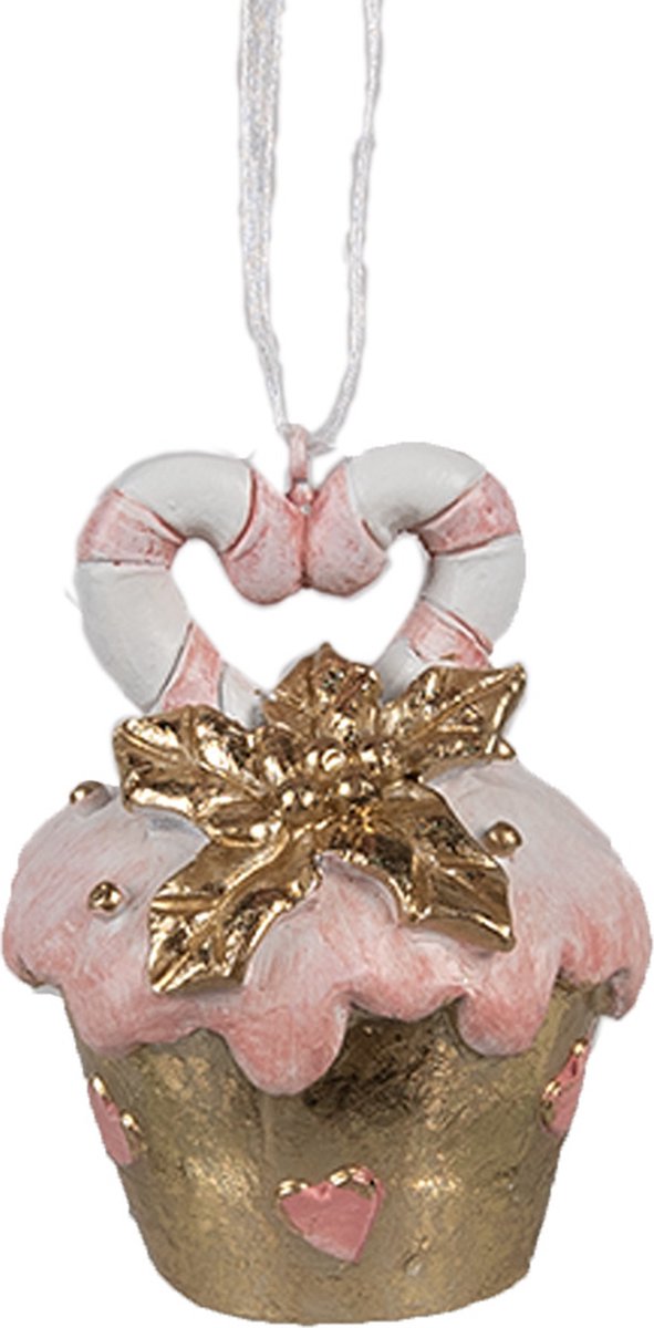 Clayre & Eef Kersthanger Cupcake Ø 5x6 cm Roze Polyresin