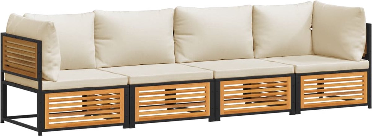 vidaXL 4-delige - Loungeset - met - kussens - massief - acaciahout crèmewit
