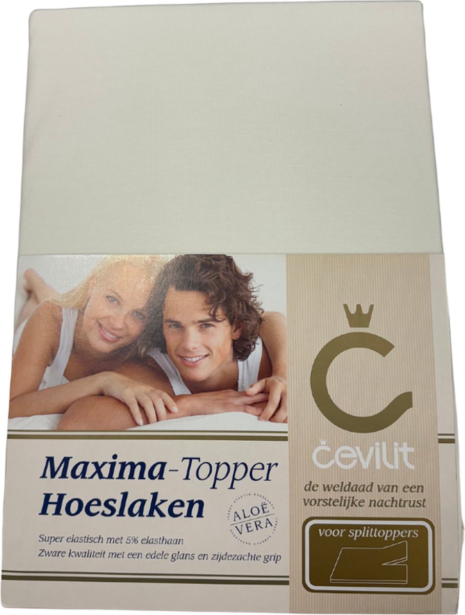 Cevilit – Maxima Hoeslaken Creme – Voor toppers – Maat 140tm160 x 220 – Aloë vera – Jersey Stretch – Extra Zwaar – Hoekhoogte ca 20cm - Zijdezachte grip – anti pilling - Strijkvrij - NR 511