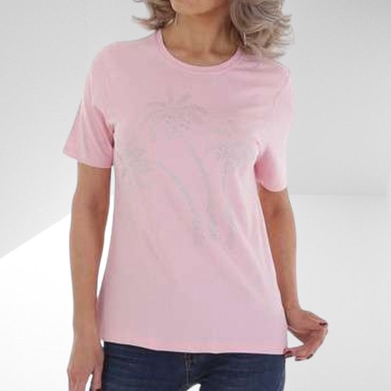 Glo-story t-shirt glitter palmbomen roze XL/42