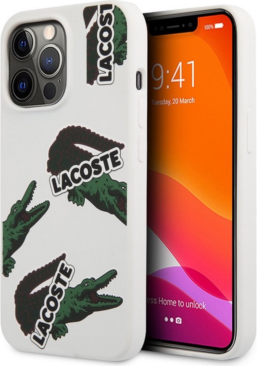 Lacoste Silicone Allover Logo Back Case - Geschikt voor Apple iPhone 13 Pro (6.1") - Wit