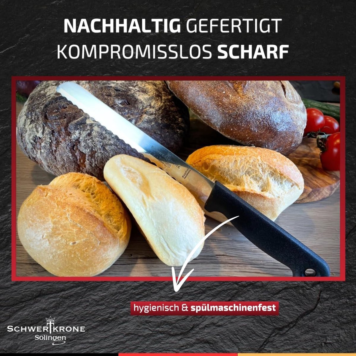 Broodmes met gekartelde rand van Solingen Made in Germany roestvrij