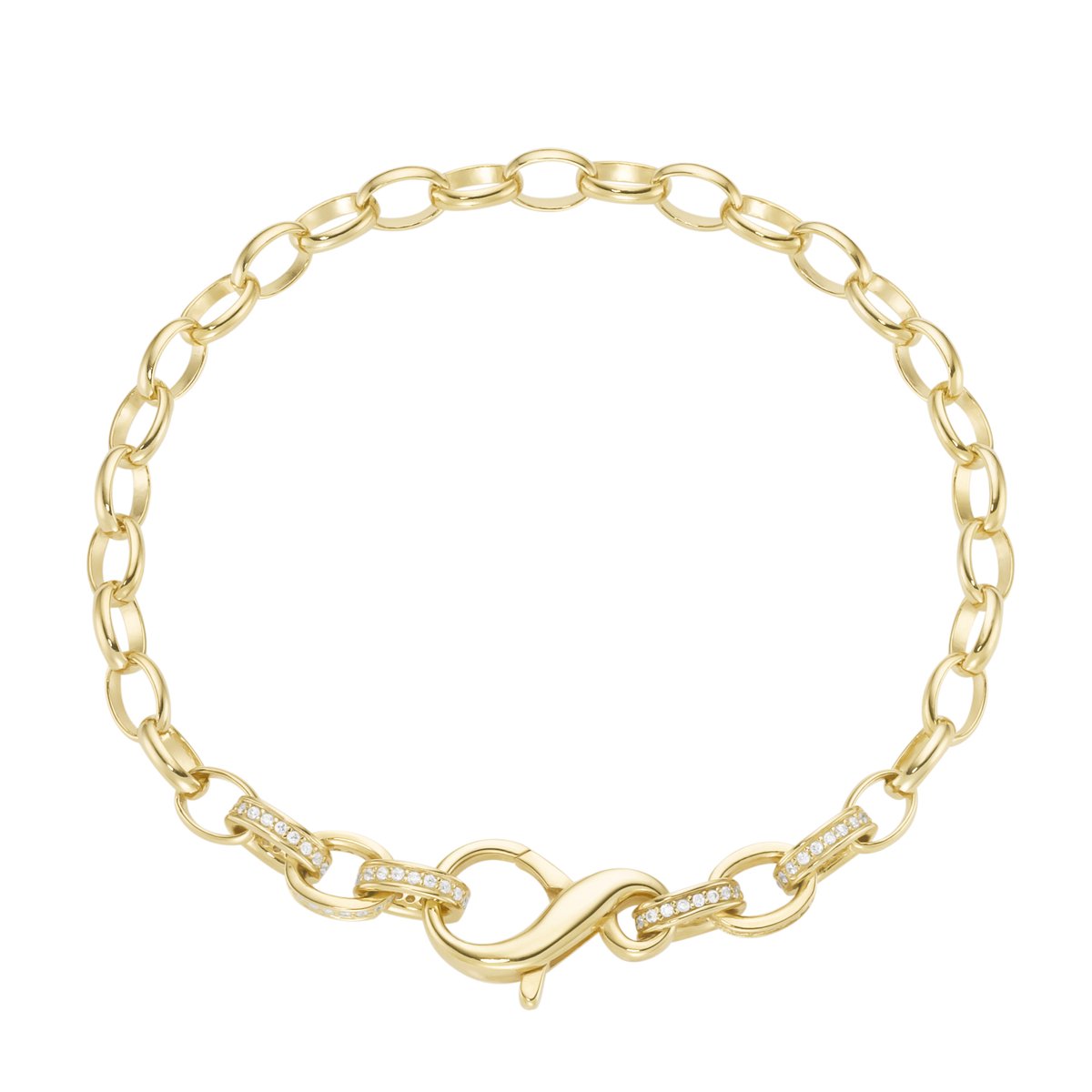 Infinity slot aan zilver geelgoud vergulde ovale schakel armband met briljant geslepen zirkonia stenen