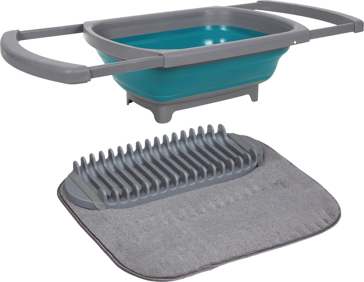 Goedkoopste Opvouwbare afwasbak met afdruipmat - grijs/blauw - keuken benodigdheden - reis accessoires