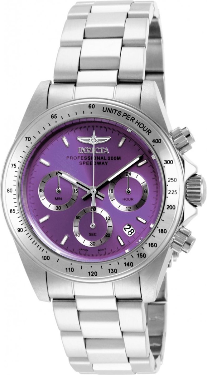 Invicta Speedway 16656 Dames Horloge - Waterdicht - Analoog - Quartz Uurwerk - Roestvrij Staal met paarse Wijzerplaat - 39mm